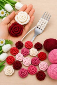 Lee más sobre el artículo Hermosas rosas ganchillo hechas con un tenedor