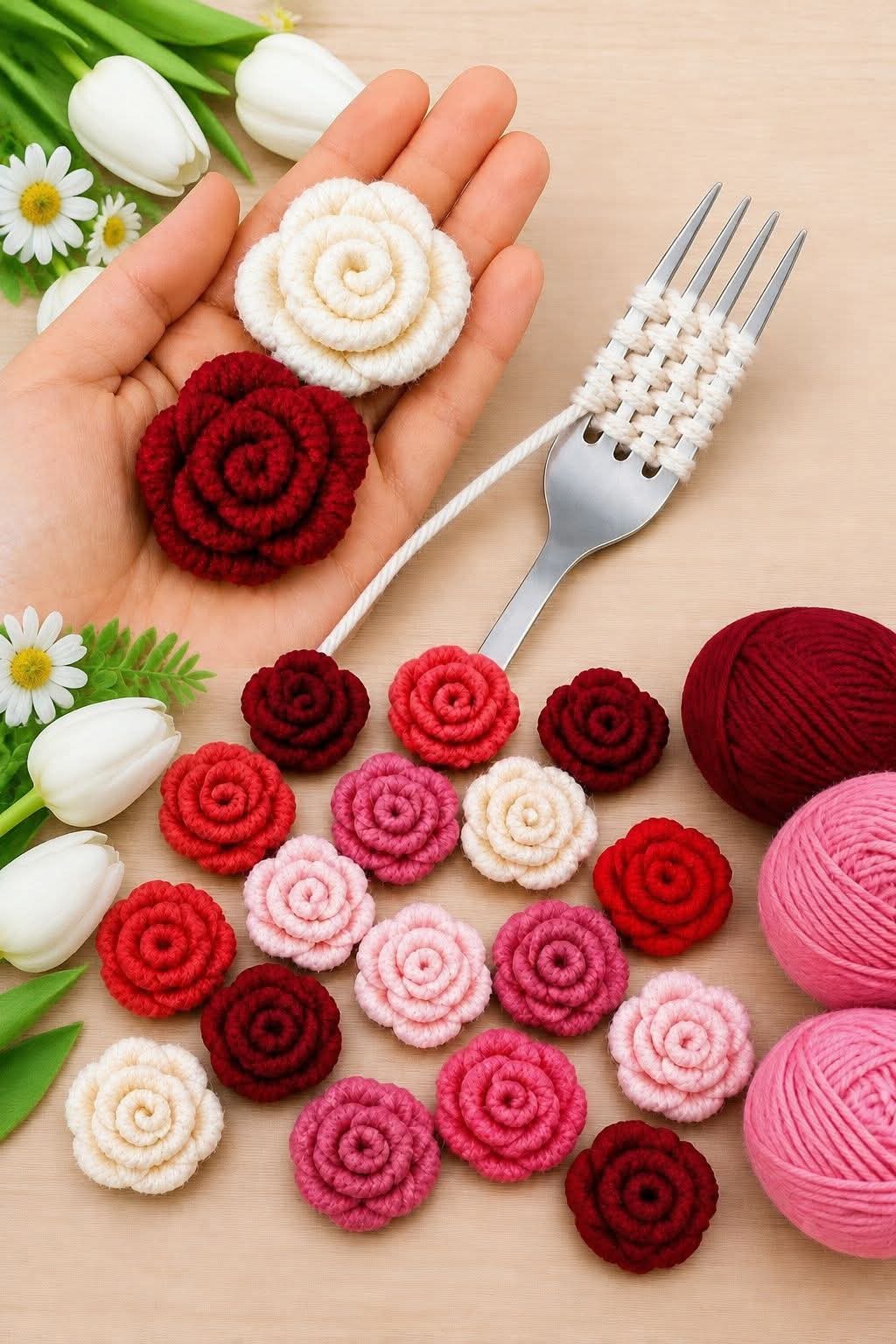 Lee más sobre el artículo Hermosas rosas ganchillo hechas con un tenedor